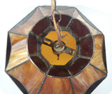 Vintage Brown and Orange Leaded Slag Stained Glass Swag Hanging Light Fixture 12" Diameter