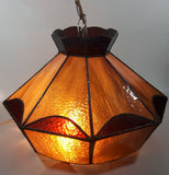 Vintage Brown and Orange Leaded Slag Stained Glass Swag Hanging Light Fixture 12" Diameter