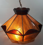 Vintage Brown and Orange Leaded Slag Stained Glass Swag Hanging Light Fixture 12" Diameter
