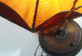 Vintage Brown and Orange Leaded Slag Stained Glass Swag Hanging Light Fixture 12" Diameter