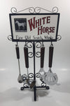 Vintage White Horse Fine Old Scotch Whisky Mirror Nostalgia Bar Tools Drink Mixing 14 1/2" Tall 5 Piece Set Man Cave Collectible