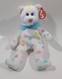 2001 Ty Beanie Babies Kissme White Heart Covered Teddy Bear 8" Tall Toy Stuffed Plush Animal New with Tags