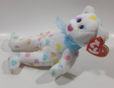 2001 Ty Beanie Babies Kissme White Heart Covered Teddy Bear 8" Tall Toy Stuffed Plush Animal New with Tags