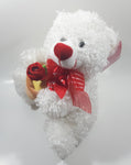 White Teddy Bear Holding Rose in a Flower Pot 11" Tall Toy Stuffed Animal Plush