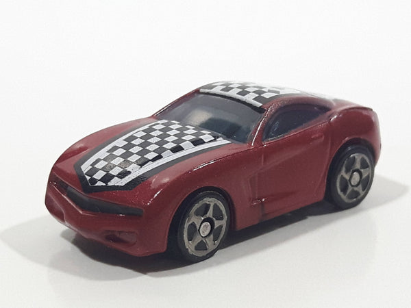 Mega Bloks Streetz Dark Red with Black and White Checkers Miniature Plastic Die Cast Toy Car Vehicle