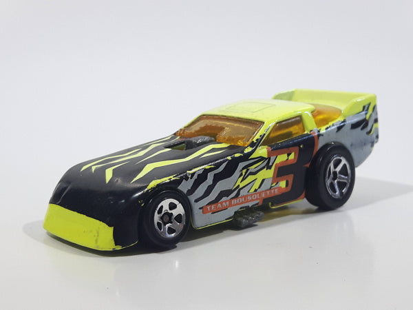 1999 Hot Wheels Mega Graphics Probe Funny Car Bright Lime Green Yellow and Black Die Cast Toy Car Vehicle with Lift Up Body