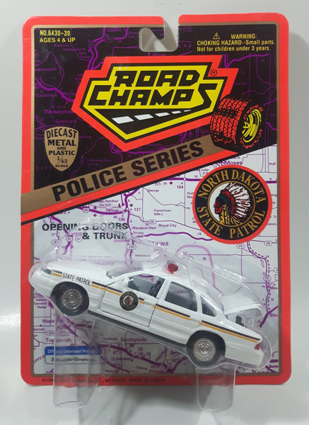 1996 Road Champs Police Series Ford Crown Victoria North Dakota State Patrol Police White 1/43 Scale Die Cast Toy Car Vehicle New in Package