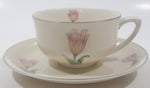 Czechoslovakia Cream with Pink Tulip Flower Themed Silver Trim Fine China Tea Cup and Saucer Set
