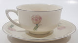 Czechoslovakia Cream with Pink Tulip Flower Themed Silver Trim Fine China Tea Cup and Saucer Set
