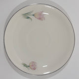 Czechoslovakia Cream with Pink Tulip Flower Themed Silver Trim Fine China Tea Cup and Saucer Set
