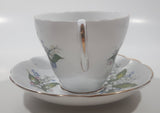 Regency English White with Blue and White Lily of The Valley Flowers Themed Hope. B.C. British Columbia Gold Trim Fine Bone China Tea Cup and Saucer Set