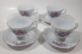 Pink Roses White with Gold Trim Fine China Tea Cup and Saucer Set of 4