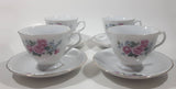 Pink Roses White with Gold Trim Fine China Tea Cup and Saucer Set of 4