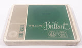 Vintage Willem II Brilliant 10 Panatellas Cigars Brasil Green and Beige Hinged Tin Metal Cigarillo Holder Case
