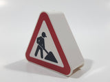 Lego Duplo 42025 White Triangle Shaped Road Construction Warning Sign with Man Using Shovel On A Pile