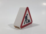 Lego Duplo 42025 White Triangle Shaped Road Construction Warning Sign with Man Using Shovel On A Pile