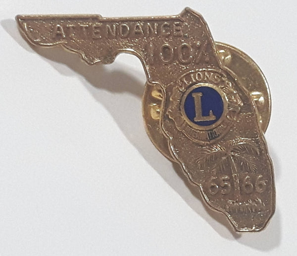 Vintage 1965 1966 Lions Club 100% Attendance Florida State Shaped Enamel Metal Pin