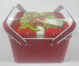 Christmas Present Gift Themed Red Tin Metal Container with Handles