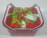 Christmas Present Gift Themed Red Tin Metal Container with Handles