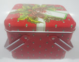 Christmas Present Gift Themed Red Tin Metal Container with Handles