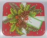 Christmas Present Gift Themed Red Tin Metal Container with Handles
