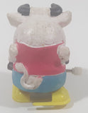 White and Black Bull Cow Wind Up Rubber Toy 2 1/4" Tall