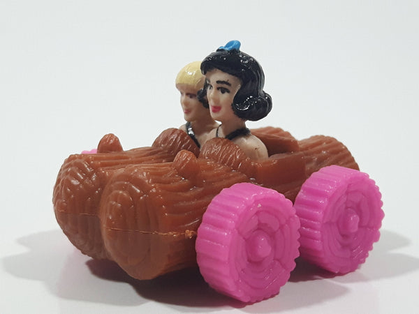 1993 McDonald's U.C.S. & Amblin The Flintstones Betty Rubble and Bamm Bamm in Log Car Plastic Toy Vehicle 1 3/4" Long
