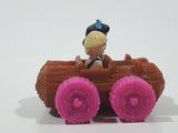 1993 McDonald's U.C.S. & Amblin The Flintstones Betty Rubble and Bamm Bamm in Log Car Plastic Toy Vehicle 1 3/4" Long
