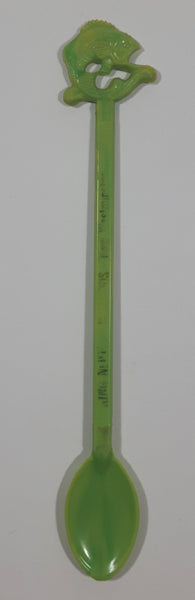 Vintage King Neptune Seafoods New Westminster B.C. Jumping Fish Themed Green Plastic Drink Stir Stick Stirrer