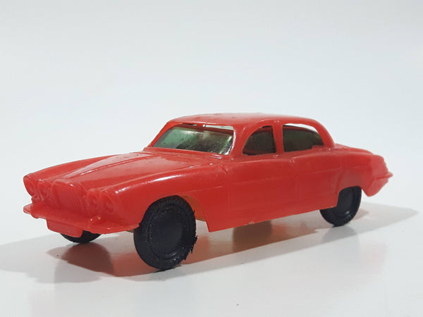 Vintage Sedan Red Plastic Toy Car Vehicle 4 1/4" Long Made in Hong Kong
