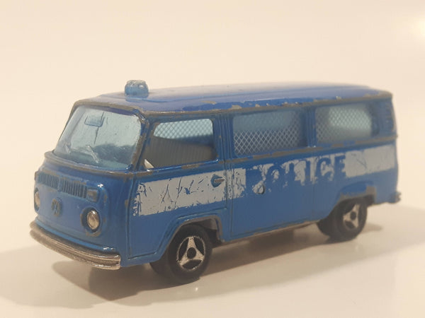 Vintage Majorette No. 244 Fourgon VW Police Van Blue 1/60 Scale Die Cast Toy Vehicle with Opening Rear Hatch Made in France