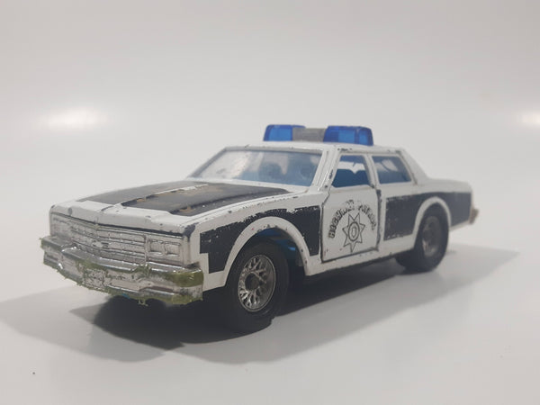 Vintage Majorette Chevrolet Impala Police Black and White 1/41 Scale Die Cast Toy Car Vehicle with Opening Doors