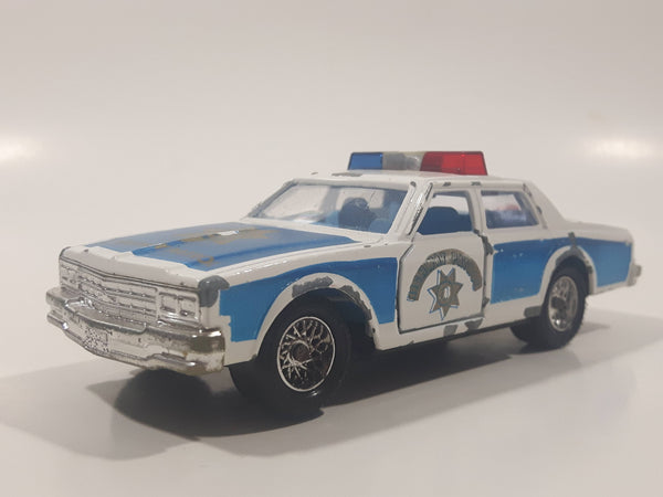 Vintage Majorette Chevrolet Impala Police Blue and White 1/41 Scale Die Cast Toy Car Vehicle with Opening Doors