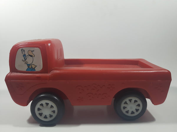 Vintage Mickey Mouse and Donald Duck Busy Bus Red Plastic 11" Long Toy Car Vehicle