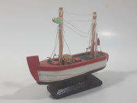Red and White Small Wooden Boat Model 4 1/2" Long