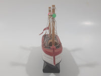 Red and White Small Wooden Boat Model 4 1/2" Long