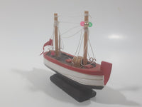 Red and White Small Wooden Boat Model 4 1/2" Long