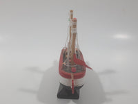 Red and White Small Wooden Boat Model 4 1/2" Long