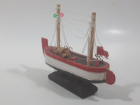 Red and White Small Wooden Boat Model 4 1/2" Long