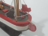 Red and White Small Wooden Boat Model 4 1/2" Long