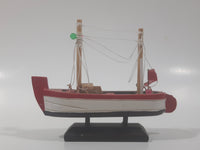 Red and White Small Wooden Boat Model 4 1/2" Long