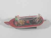 Red and White Small Wooden Boat Model 4 1/2" Long
