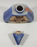 Vintage 1970 Jim Beam Kentucky Whiskey Imperial Sessions King Tut Themed Blue and Gold Egyptian Pyramid Shaped 9" Tall Embossed Decanter Bottle