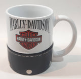 Harley Davidson Motor Cycles White Ceramic and Black Leather 4" Tall Coffee Mug Cup