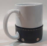 Harley Davidson Motor Cycles White Ceramic and Black Leather 4" Tall Coffee Mug Cup