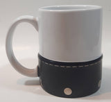 Harley Davidson Motor Cycles White Ceramic and Black Leather 4" Tall Coffee Mug Cup