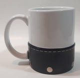 Harley Davidson Motor Cycles White Ceramic and Black Leather 4" Tall Coffee Mug Cup