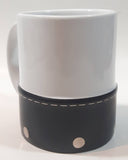 Harley Davidson Motor Cycles White Ceramic and Black Leather 4" Tall Coffee Mug Cup