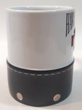 Harley Davidson Motor Cycles White Ceramic and Black Leather 4" Tall Coffee Mug Cup