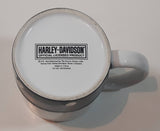 Harley Davidson Motor Cycles White Ceramic and Black Leather 4" Tall Coffee Mug Cup